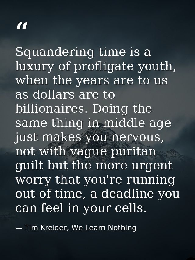 Squandering time is a luxury of profligate youth, when the years are to us as dollars are to billionaires. Doing the sam — Tim Kreider, We Learn Nothing