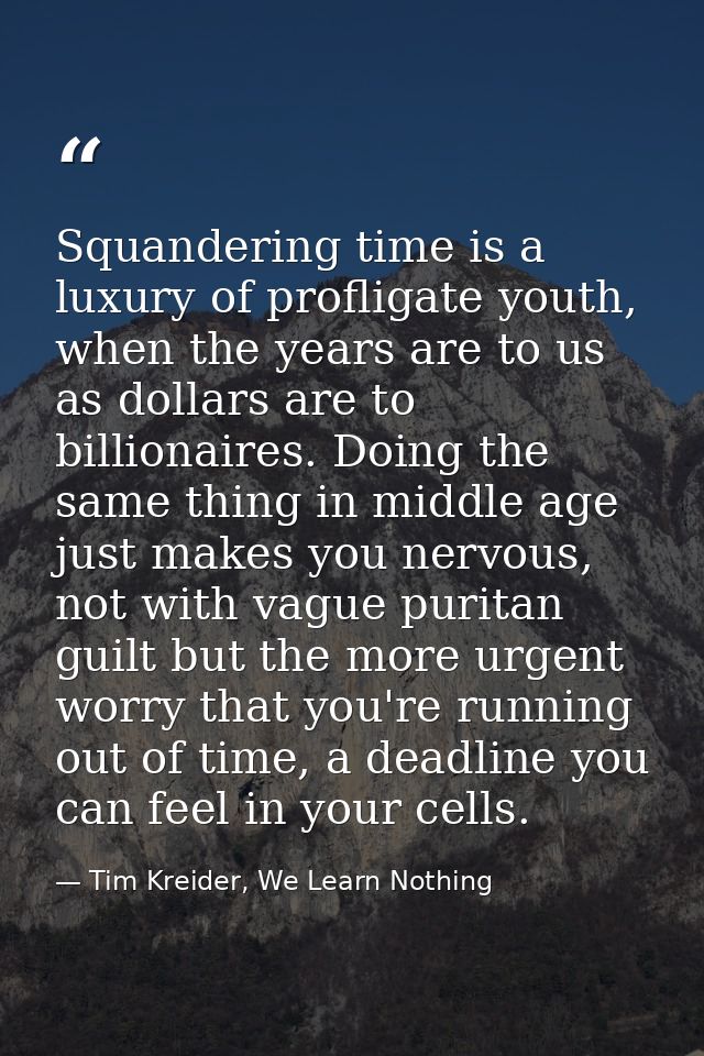 Squandering time is a luxury of profligate youth, when the years are to us as dollars are to billionaires. Doing the sam — Tim Kreider, We Learn Nothing