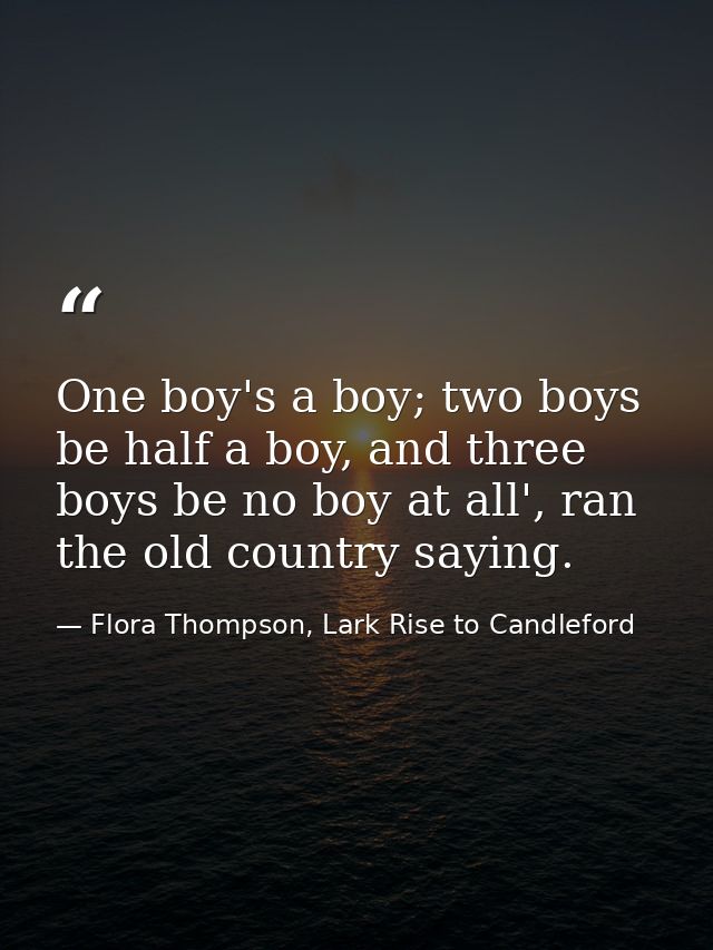 One boy's a boy; two boys be half a boy, and three boys be no boy at all', ran the old country saying. — Flora Thompson, Lark Rise to Candleford