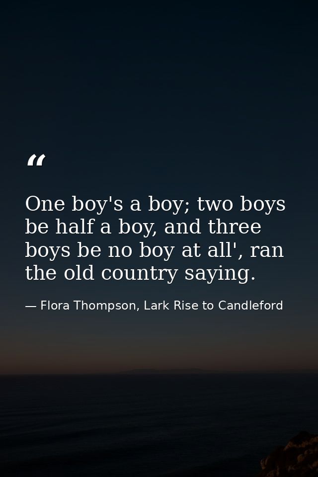 One boy's a boy; two boys be half a boy, and three boys be no boy at all', ran the old country saying. — Flora Thompson, Lark Rise to Candleford