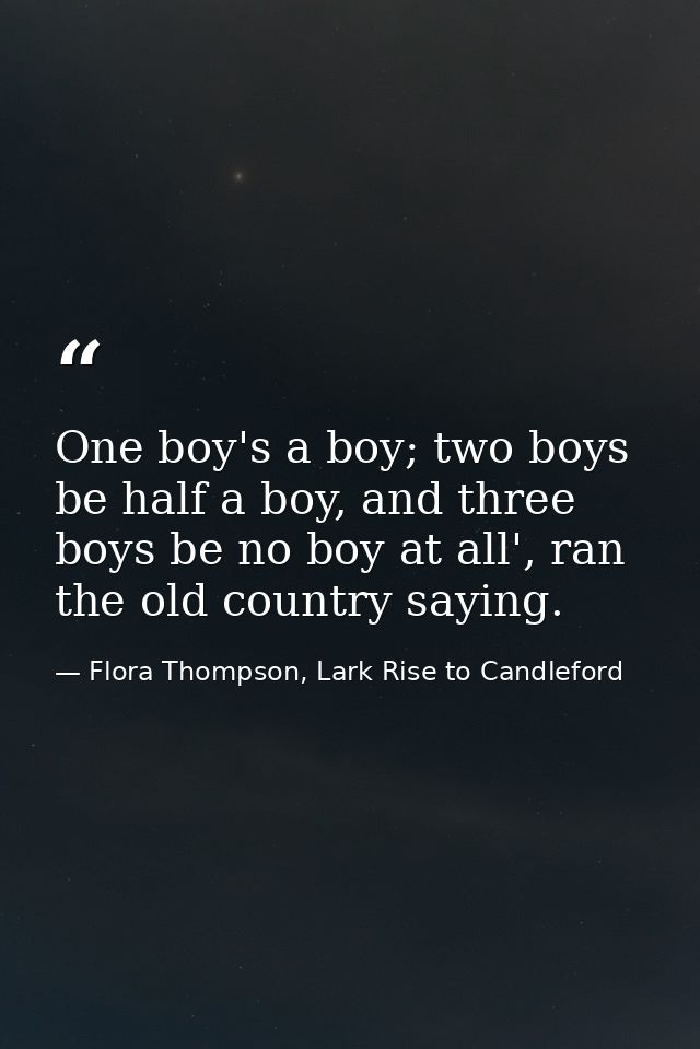 One boy's a boy; two boys be half a boy, and three boys be no boy at all', ran the old country saying. — Flora Thompson, Lark Rise to Candleford