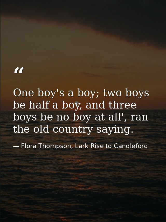 One boy's a boy; two boys be half a boy, and three boys be no boy at all', ran the old country saying. — Flora Thompson, Lark Rise to Candleford