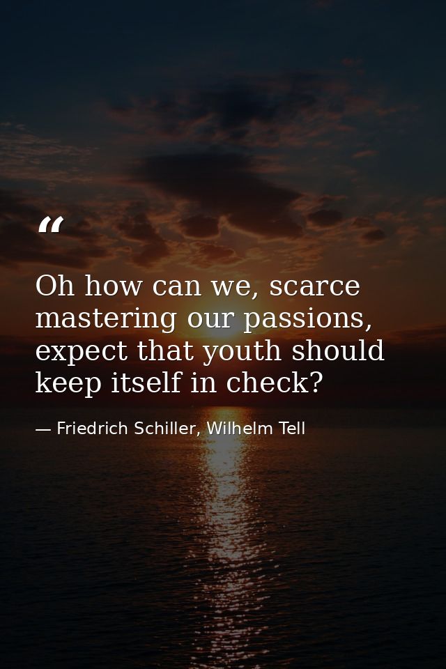 Oh how can we, scarce mastering our passions, expect that youth should keep itself in check? — Friedrich Schiller, Wilhelm Tell