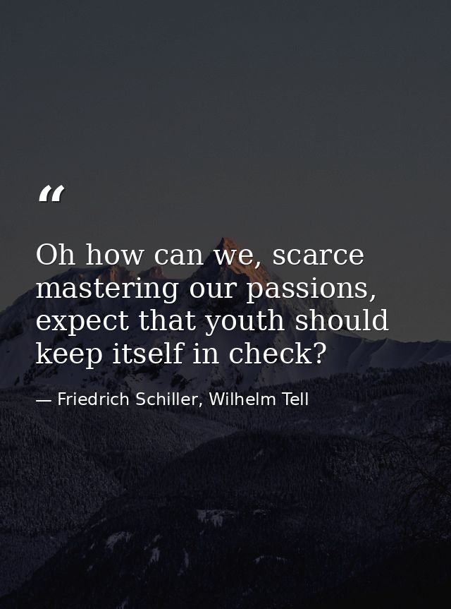 Oh how can we, scarce mastering our passions, expect that youth should keep itself in check? — Friedrich Schiller, Wilhelm Tell