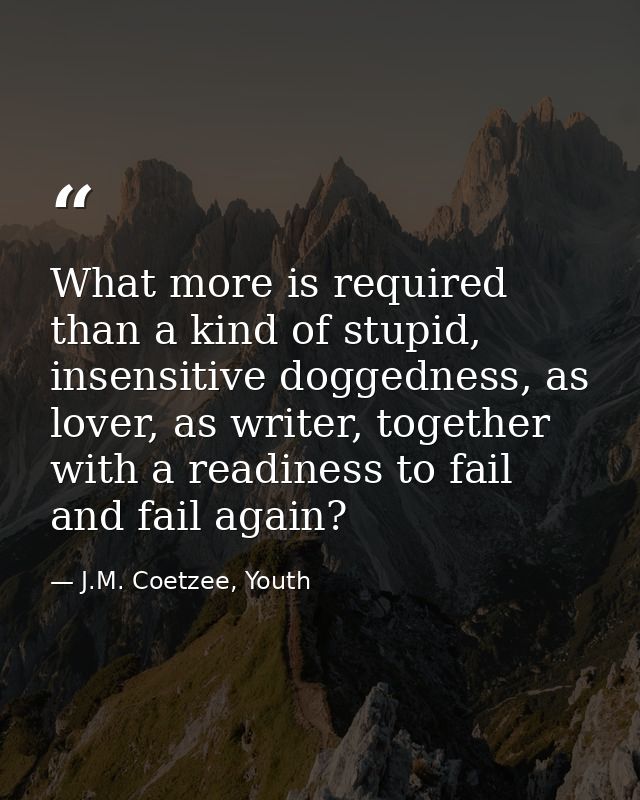 What more is required than a kind of stupid, insensitive doggedness, as lover, as writer, together with a readiness to f — J.M. Coetzee, Youth