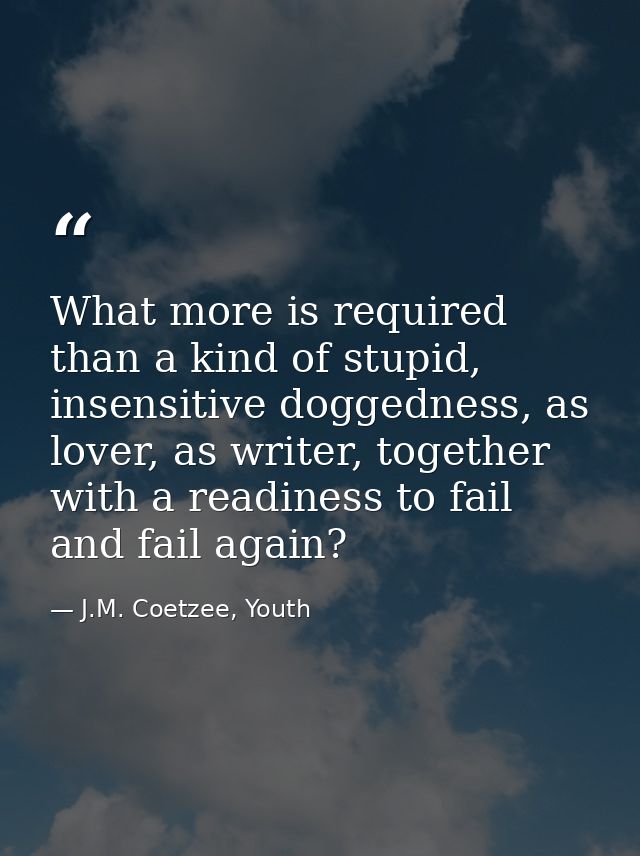 What more is required than a kind of stupid, insensitive doggedness, as lover, as writer, together with a readiness to f — J.M. Coetzee, Youth