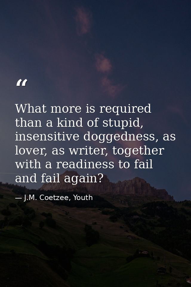 What more is required than a kind of stupid, insensitive doggedness, as lover, as writer, together with a readiness to f — J.M. Coetzee, Youth