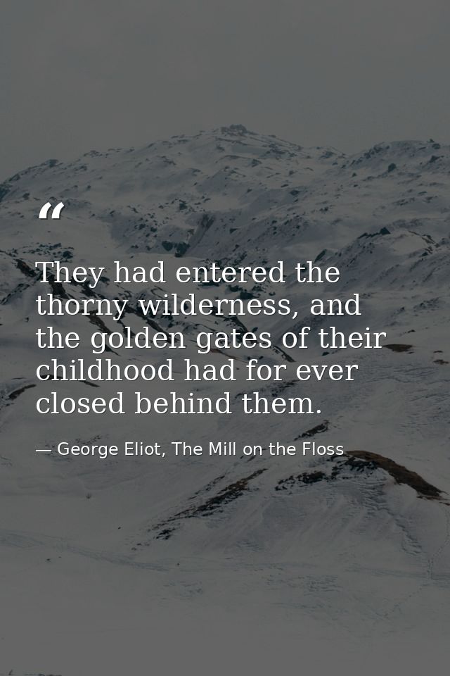 They had entered the thorny wilderness, and the golden gates of their childhood had for ever closed behind them. — George Eliot, The Mill on the Floss