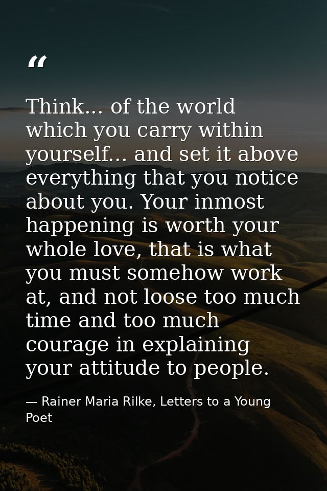 Think... of the world which you carry within yourself... and set it above everything that you notice about you. Your inm — Rainer Maria Rilke, Letters to a Young Poet
