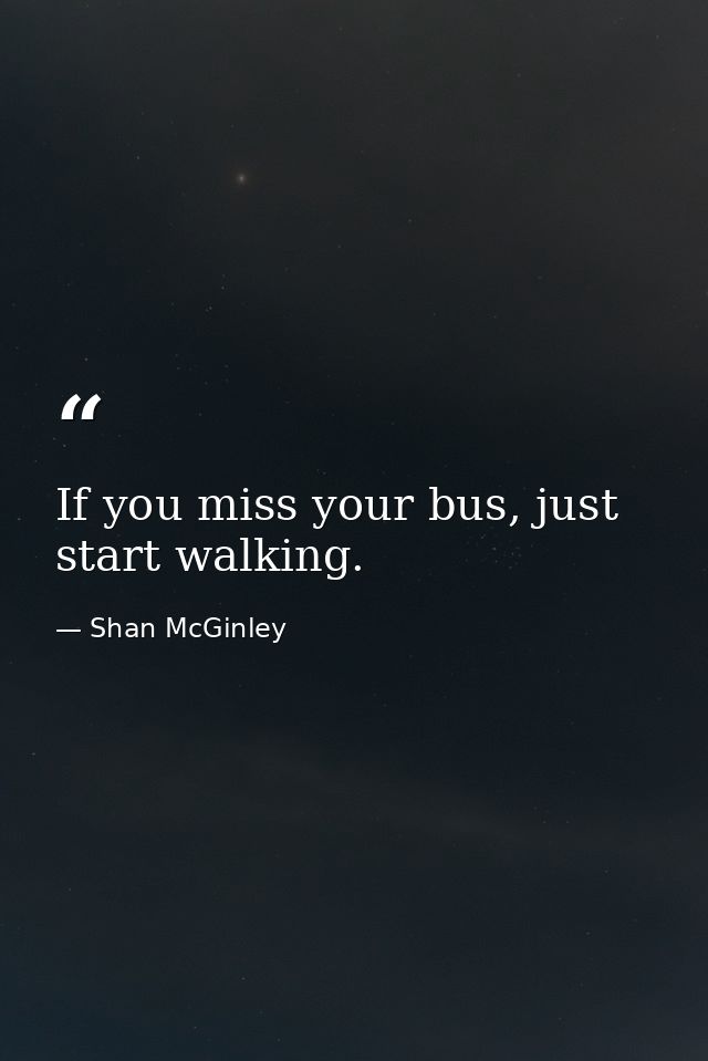 If you miss your bus, just start walking. — Shan McGinley