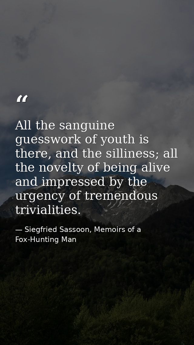All the sanguine guesswork of youth is there, and the silliness; all the novelty of being alive and impressed by the urg — Siegfried Sassoon, Memoirs of a Fox-Hunting Man