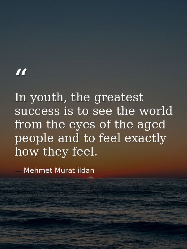 In youth, the greatest success is to see the world from the eyes of the aged people and to feel exactly how they feel. — Mehmet Murat ildan