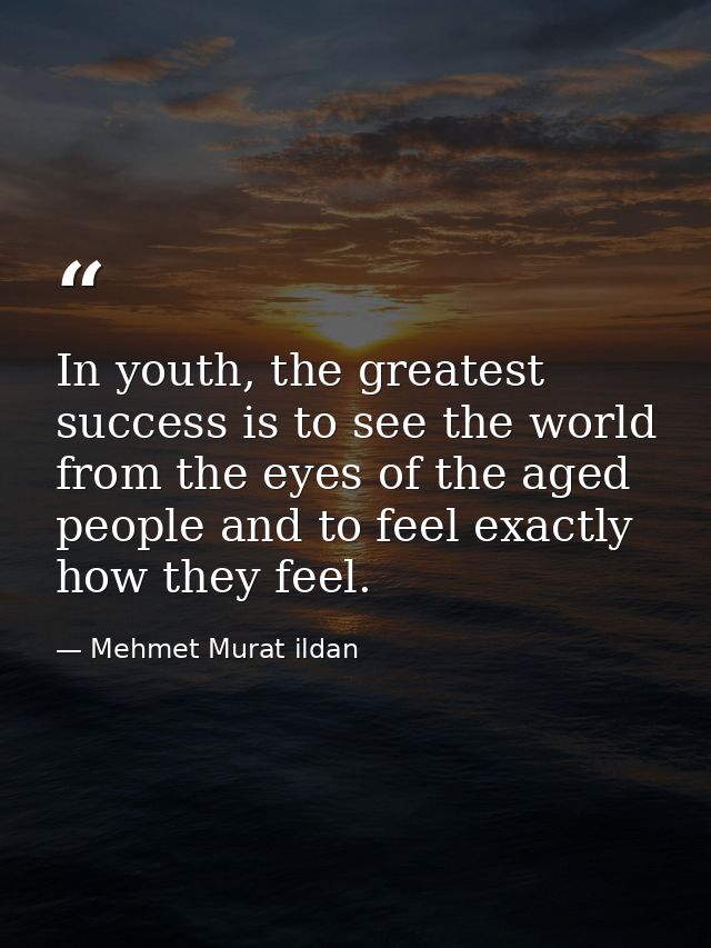 In youth, the greatest success is to see the world from the eyes of the aged people and to feel exactly how they feel. — Mehmet Murat ildan