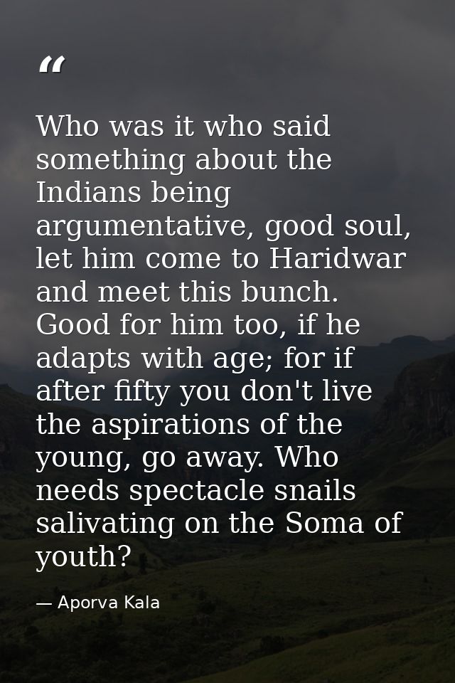 Who was it who said something about the Indians being argumentative, good soul, let him come to Haridwar and meet this b — Aporva Kala