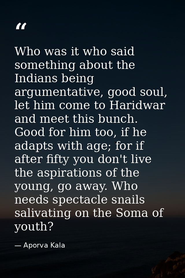 Who was it who said something about the Indians being argumentative, good soul, let him come to Haridwar and meet this b — Aporva Kala