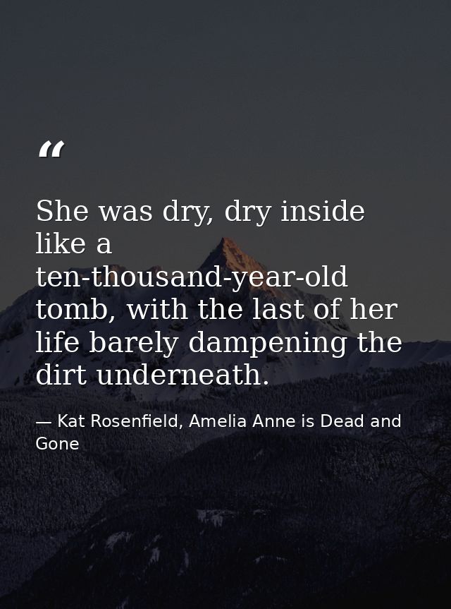 She was dry, dry inside like a ten-thousand-year-old tomb, with the last of her life barely dampening the dirt underneat — Kat Rosenfield, Amelia Anne is Dead and Gone