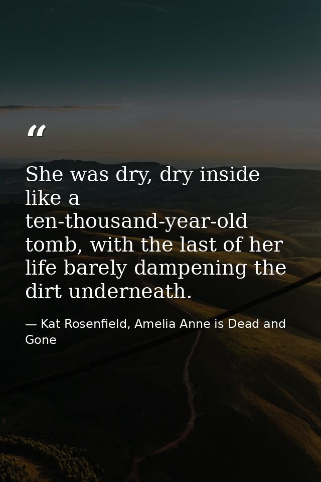 She was dry, dry inside like a ten-thousand-year-old tomb, with the last of her life barely dampening the dirt underneat — Kat Rosenfield, Amelia Anne is Dead and Gone