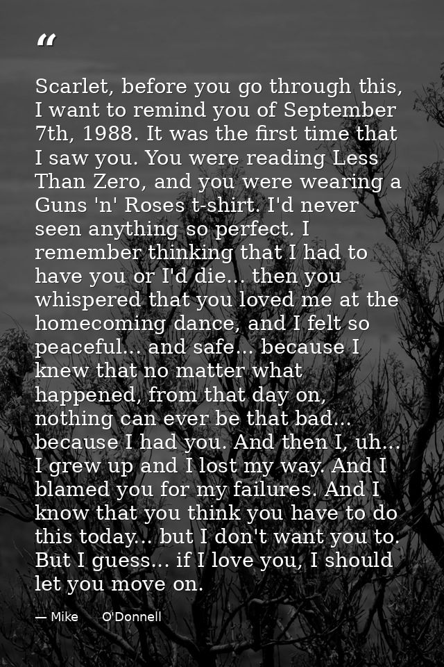 Scarlet, before you go through this, I want to remind you of September 7th, 1988. It was the first time that I saw you.  — Mike      O'Donnell
