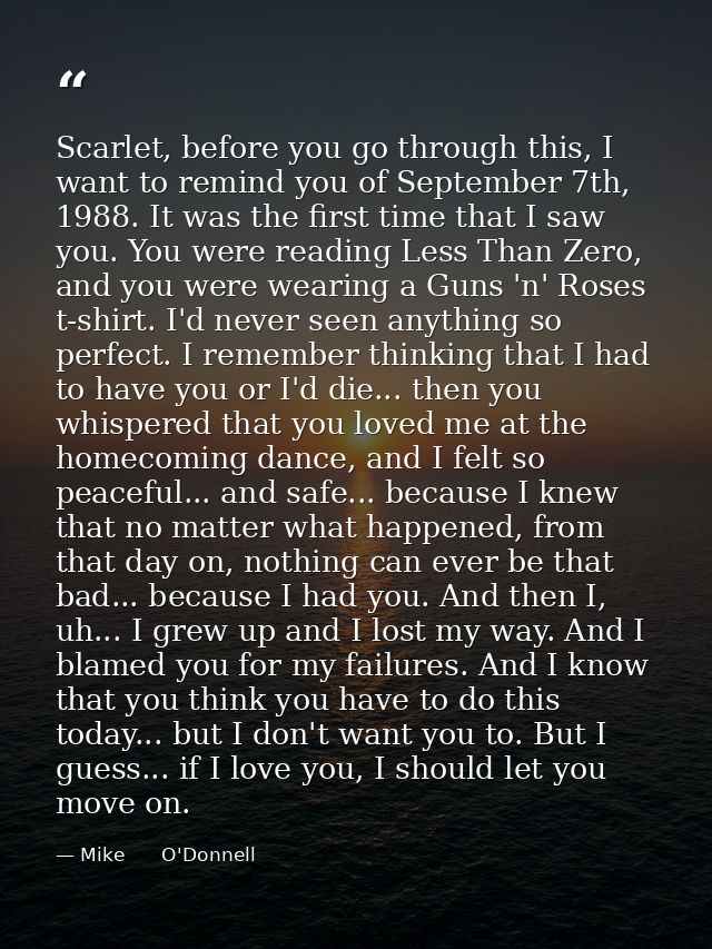 Scarlet, before you go through this, I want to remind you of September 7th, 1988. It was the first time that I saw you.  — Mike      O'Donnell