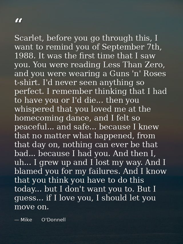 Scarlet, before you go through this, I want to remind you of September 7th, 1988. It was the first time that I saw you.  — Mike      O'Donnell