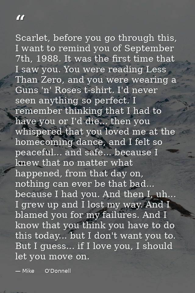 Scarlet, before you go through this, I want to remind you of September 7th, 1988. It was the first time that I saw you.  — Mike      O'Donnell