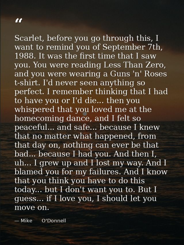 Scarlet, before you go through this, I want to remind you of September 7th, 1988. It was the first time that I saw you.  — Mike      O'Donnell