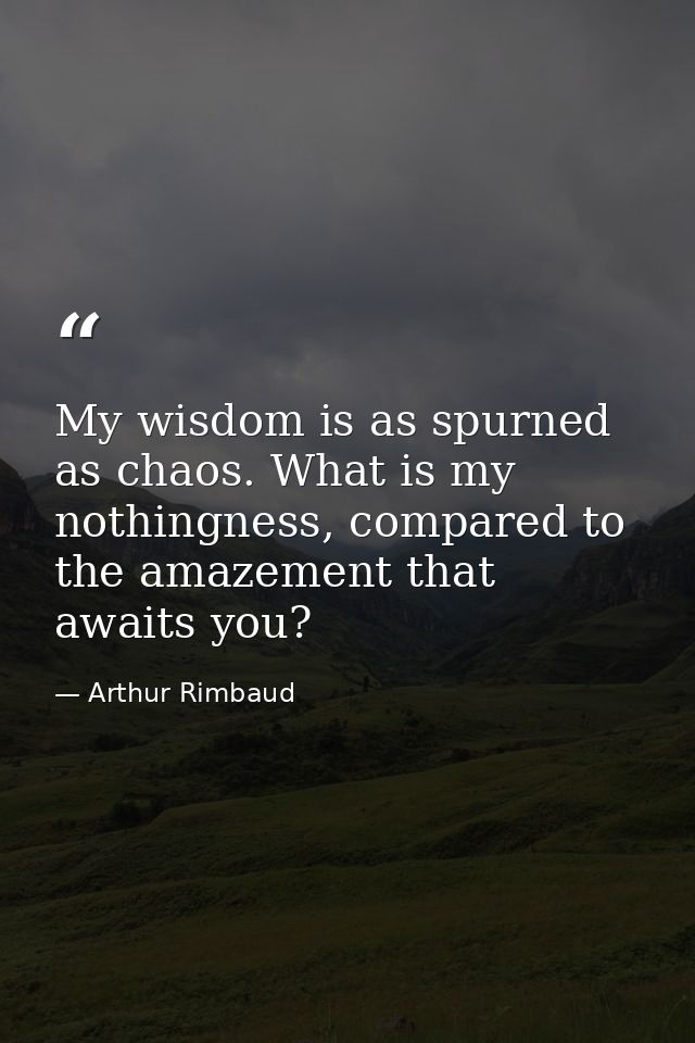 My wisdom is as spurned as chaos. What is my nothingness, compared to the amazement that awaits you? — Arthur Rimbaud