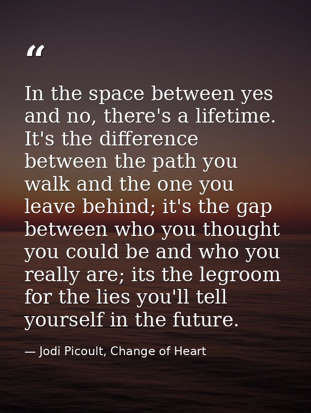 In the space between yes and no, there's a lifetime. It's the difference between the path you walk and the one you leave — Jodi Picoult, Change of Heart