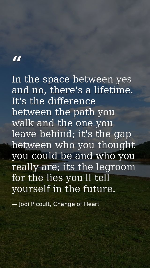In the space between yes and no, there's a lifetime. It's the difference between the path you walk and the one you leave — Jodi Picoult, Change of Heart