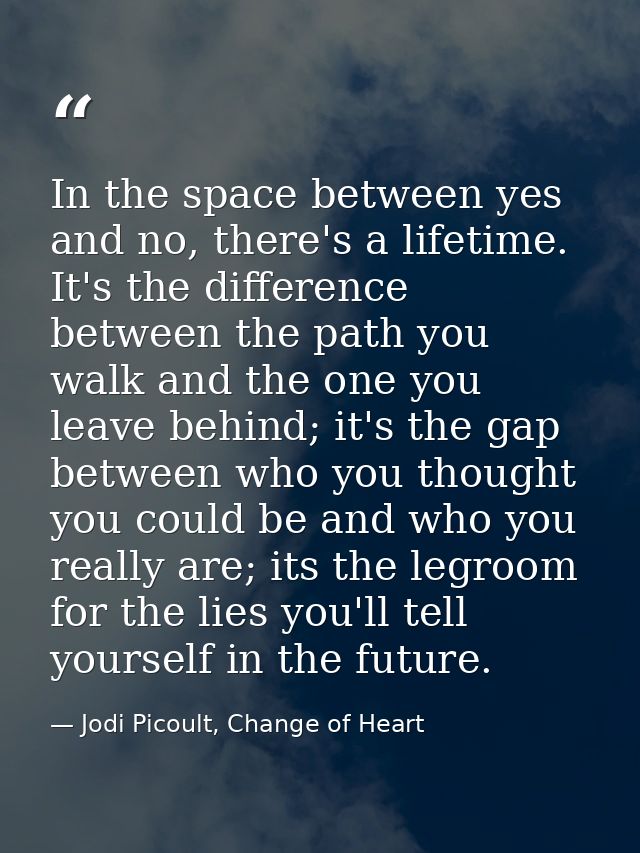 In the space between yes and no, there's a lifetime. It's the difference between the path you walk and the one you leave — Jodi Picoult, Change of Heart
