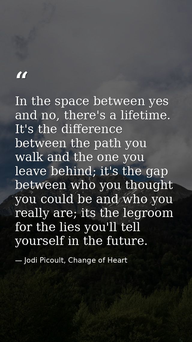In the space between yes and no, there's a lifetime. It's the difference between the path you walk and the one you leave — Jodi Picoult, Change of Heart