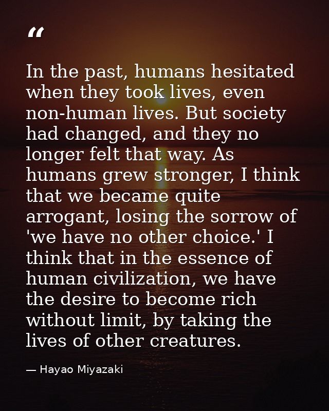 In the past, humans hesitated when they took lives, even non-human lives. But society had changed, and they no longer fe — Hayao Miyazaki
