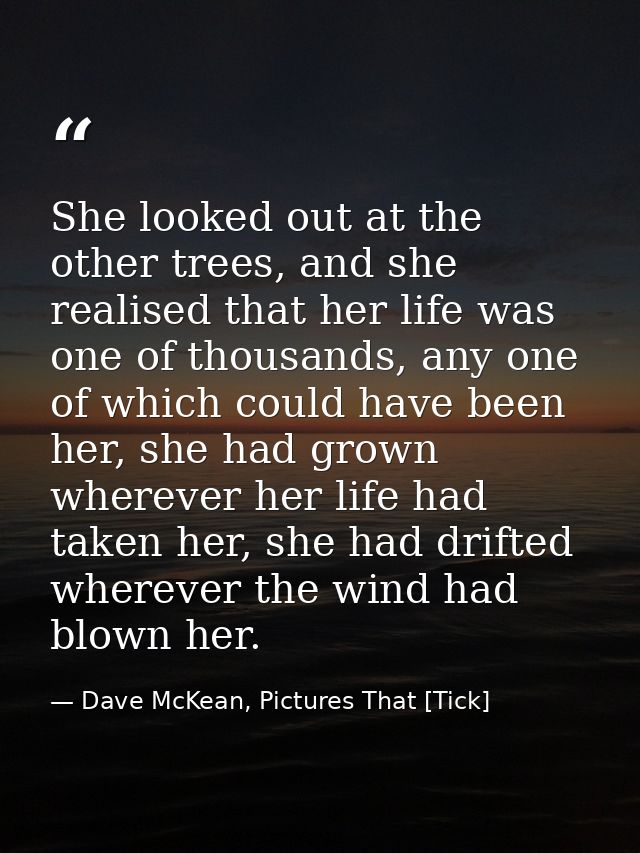 She looked out at the other trees, and she realised that her life was one of thousands, any one of which could have been — Dave McKean, Pictures That [Tick]