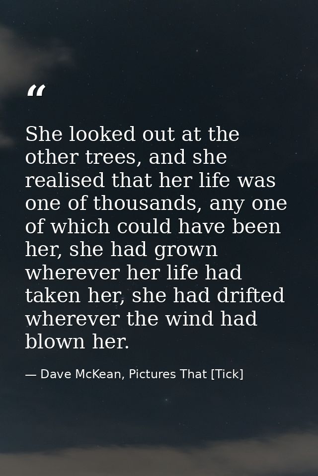 She looked out at the other trees, and she realised that her life was one of thousands, any one of which could have been — Dave McKean, Pictures That [Tick]