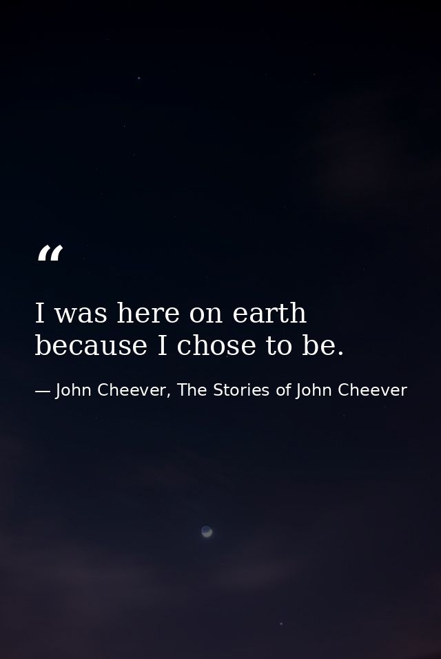 I was here on earth because I chose to be. — John Cheever, The Stories of John Cheever