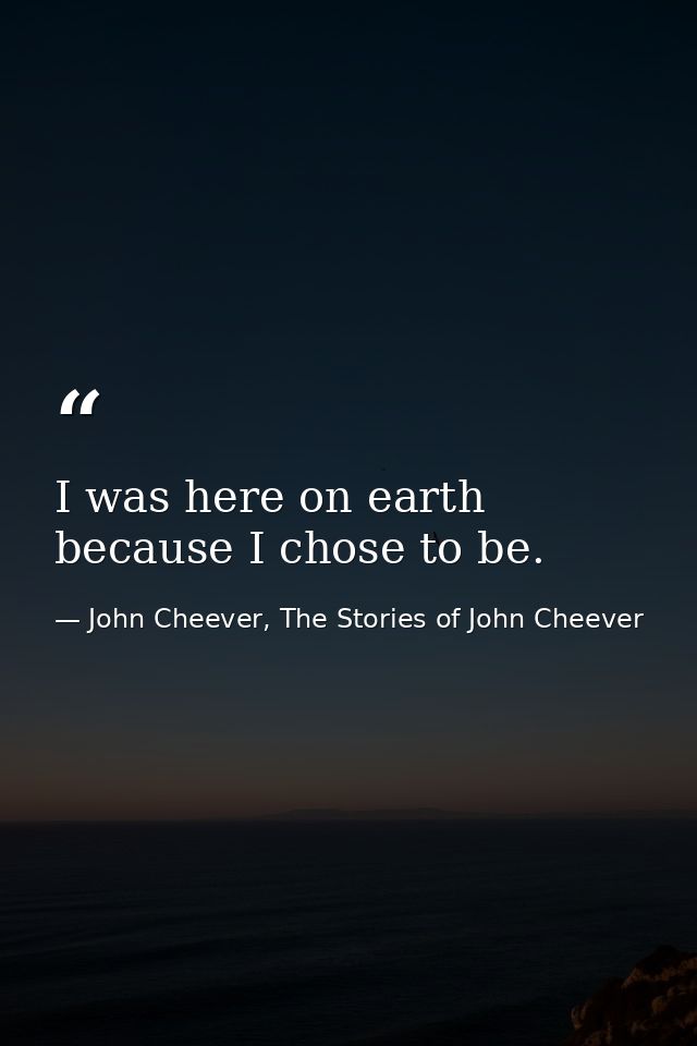I was here on earth because I chose to be. — John Cheever, The Stories of John Cheever