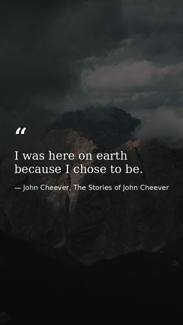 I was here on earth because I chose to be. — John Cheever, The Stories of John Cheever