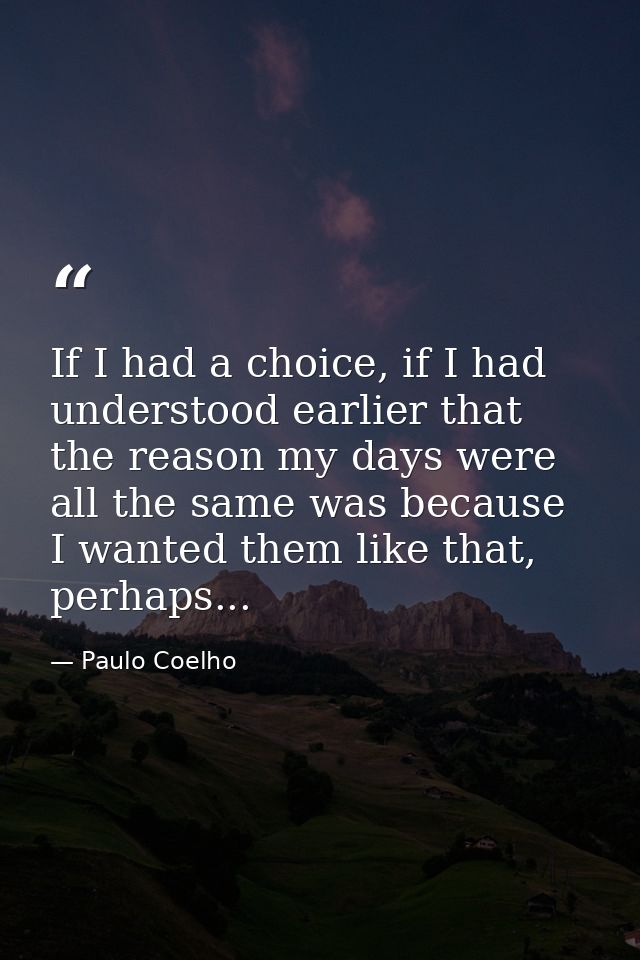 If I had a choice, if I had understood earlier that the reason my days were all the same was because I wanted them like  — Paulo Coelho