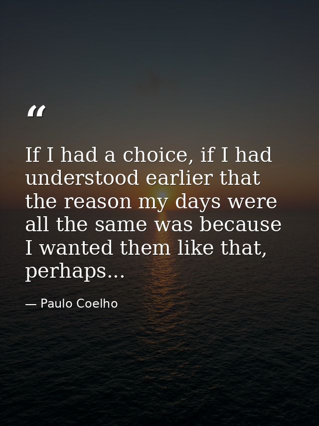 If I had a choice, if I had understood earlier that the reason my days were all the same was because I wanted them like  — Paulo Coelho