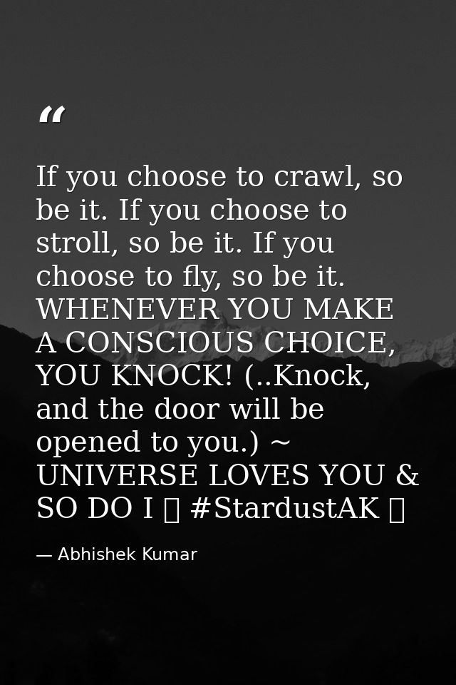 If you choose to crawl, so be it. If you choose to stroll, so be it. If you choose to fly, so be it. WHENEVER YOU MAKE A — Abhishek Kumar