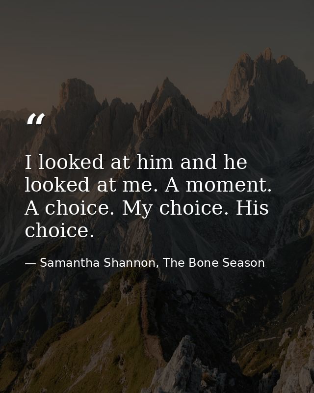 I looked at him and he looked at me. A moment. A choice. My choice. His choice. — Samantha Shannon, The Bone Season