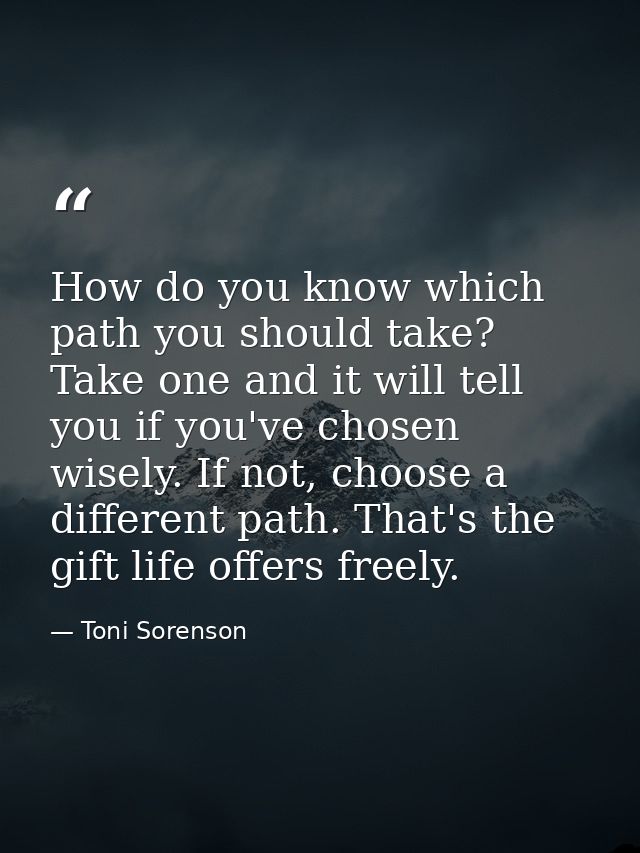 How do you know which path you should take? Take one and it will tell you if you've chosen wisely. If not, choose a diff — Toni Sorenson