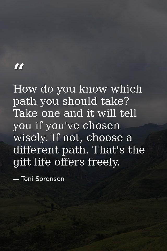 How do you know which path you should take? Take one and it will tell you if you've chosen wisely. If not, choose a diff — Toni Sorenson