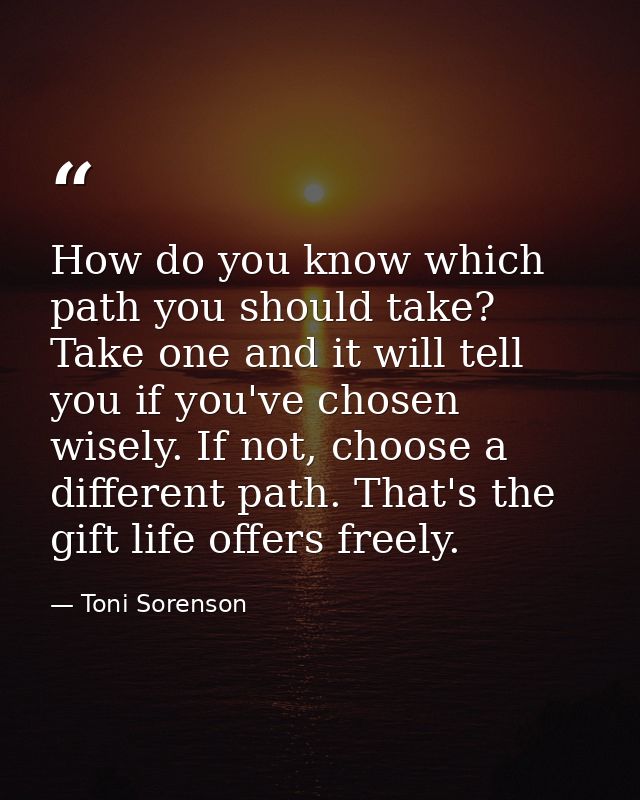 How do you know which path you should take? Take one and it will tell you if you've chosen wisely. If not, choose a diff — Toni Sorenson