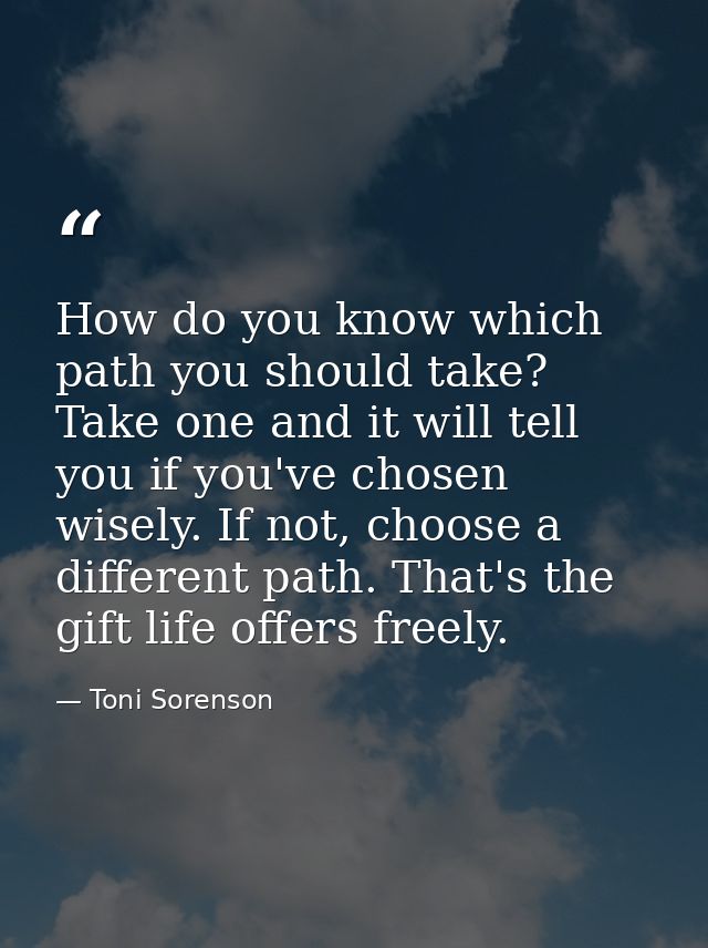 How do you know which path you should take? Take one and it will tell you if you've chosen wisely. If not, choose a diff — Toni Sorenson