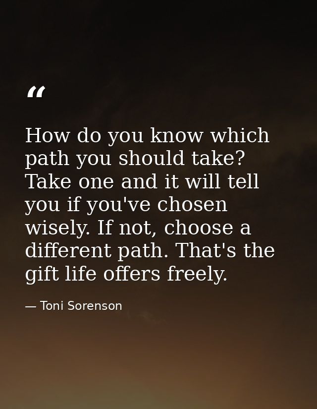 How do you know which path you should take? Take one and it will tell you if you've chosen wisely. If not, choose a diff — Toni Sorenson