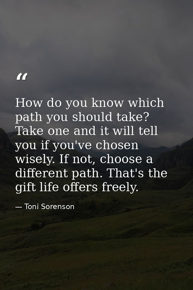 How do you know which path you should take? Take one and it will tell you if you've chosen wisely. If not, choose a diff — Toni Sorenson