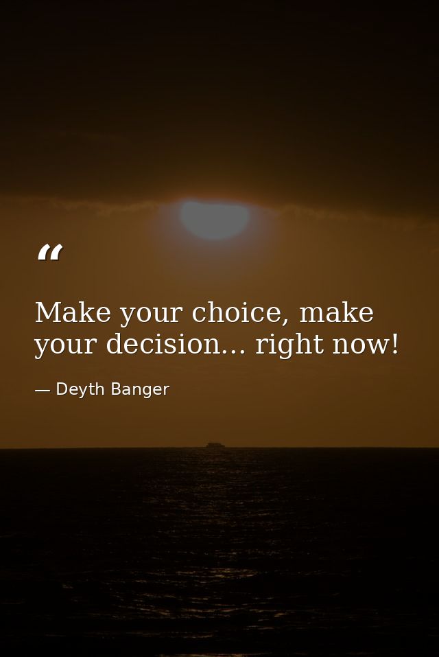 Make your choice, make your decision... right now! — Deyth Banger
