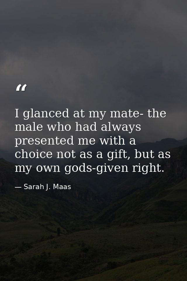 I glanced at my mate- the male who had always presented me with a choice not as a gift, but as my own gods-given right. — Sarah J. Maas