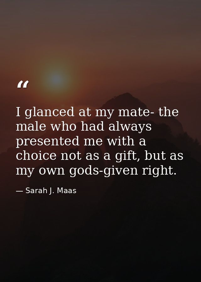 I glanced at my mate- the male who had always presented me with a choice not as a gift, but as my own gods-given right. — Sarah J. Maas